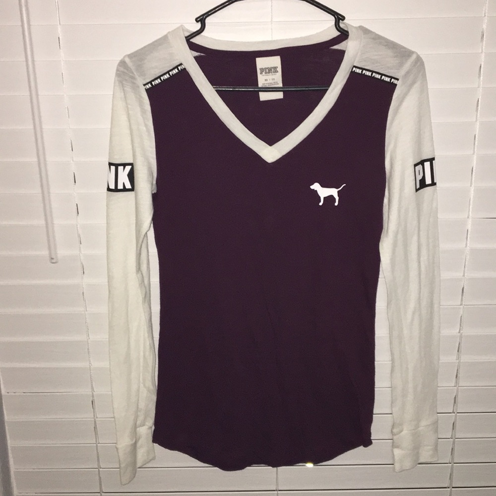 Pink VS Maroon Varsity Long-Sleeve Top SZ XS